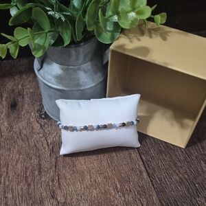 Beaded Stretch Bracelet in Navy, Rose Gold & White Glass Beads